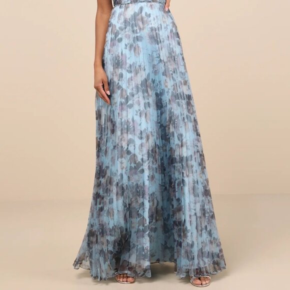 Most Beautiful Day Blue Multi Floral Print Organza Maxi Dress - NEVER BEEN WORN - Picture 2 of 4
